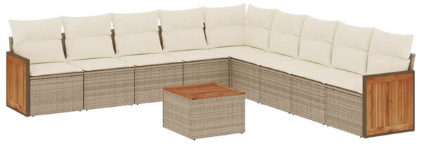 10 részes bézs polyrattan kerti ülőgarnitúra párnával