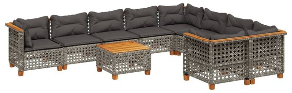 10 részes szürke polyrattan kerti ülőgarnitúra párnákkal