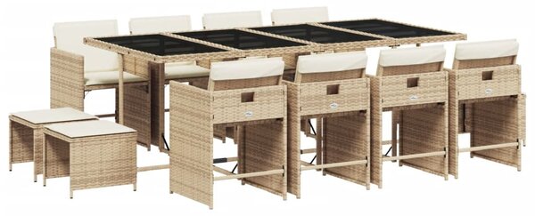 13 részes bézs polyrattan kerti étkezőgarnitúra párnákkal