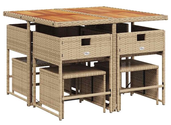 9 részes bézs polyrattan kerti étkezőgarnitúra párnákkal