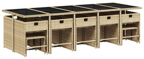 15 részes vegyes bézs polyrattan kerti étkezőgarnitúra párnával