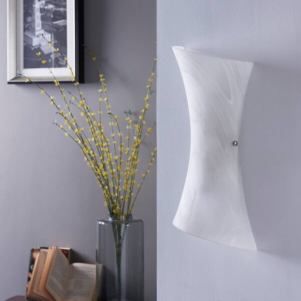 Lindby fali lámpa Ebba, magasság 39 cm, fehér alabástrom, üveg, dimmelhető, Fehér / opál, Folyosó, fém, Modern