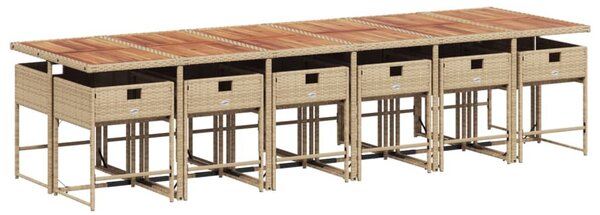 13 részes bézs polyrattan kerti étkezőgarnitúra párnákkal
