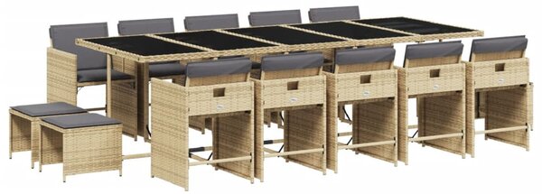 15 részes vegyes bézs polyrattan kerti étkezőgarnitúra párnával