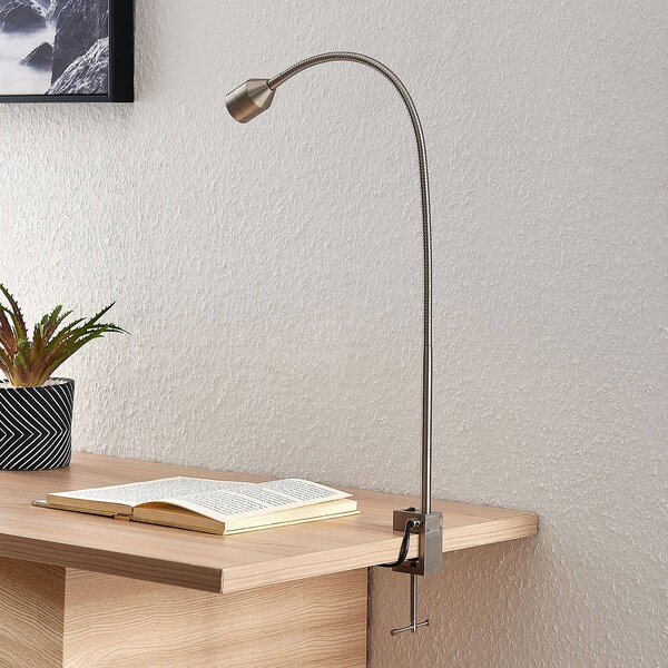 Lindby LED-es bilincses lámpa Hanilo, magasság 80 cm, nikkel, fém, Alu / szürke / cink, Dolgozószoba / Iroda, Alumínium, Modern
