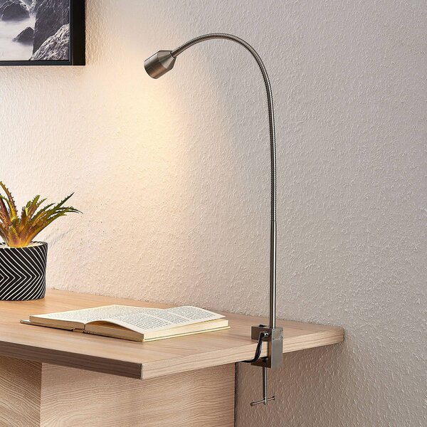 Lindby LED-es bilincses lámpa Hanilo, magasság 80 cm, nikkel, fém, Alu / szürke / cink, Dolgozószoba / Iroda, Alumínium, Modern