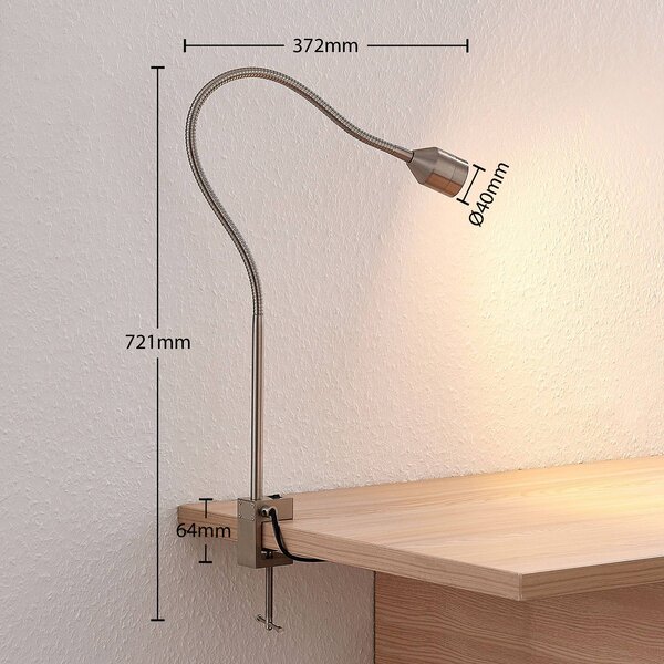 Lindby LED-es bilincses lámpa Hanilo, magasság 80 cm, nikkel, fém, Alu / szürke / cink, Dolgozószoba / Iroda, Alumínium, Modern