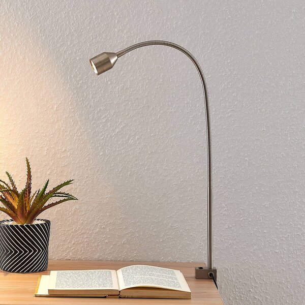 Lindby LED-es bilincses lámpa Hanilo, magasság 80 cm, nikkel, fém, Alu / szürke / cink, Dolgozószoba / Iroda, Alumínium, Modern
