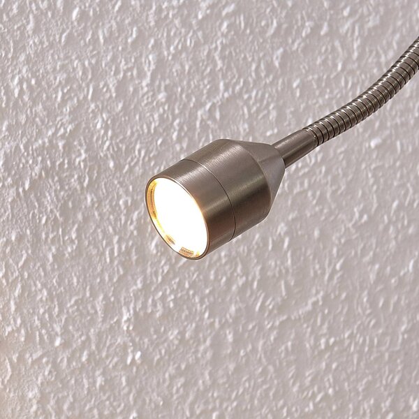 Lindby LED-es bilincses lámpa Hanilo, magasság 80 cm, nikkel, fém, Alu / szürke / cink, Dolgozószoba / Iroda, Alumínium, Modern