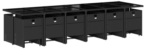 17 részes fekete polyrattan kerti étkezőgarnitúra párnákkal
