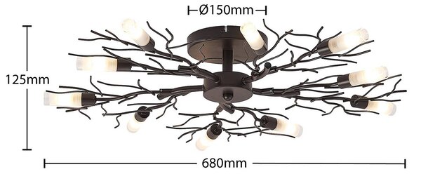 Lindby mennyezeti lámpa Bigna, Ø 68 cm, 10 lámpás, üveg, fém, dimmelhető, Barna / rozsda, Nappali / Étkező, fém, Modern