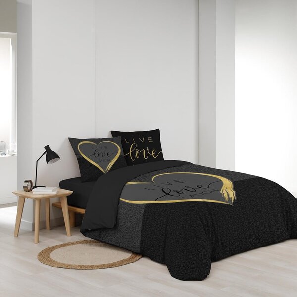 Fekete kétszemélyes pamut ágyneműhuzat 200x200 cm Crazy Love – douceur d'intérieur
