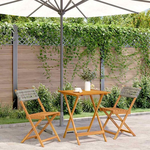 3 részes szürke polyrattan és tömör fa bisztrószett