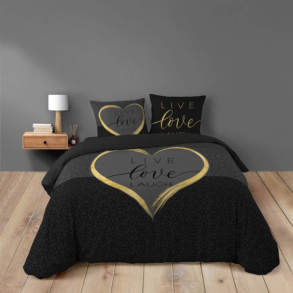 Fekete kétszemélyes pamut ágyneműhuzat 200x200 cm Crazy Love – douceur d'intérieur
