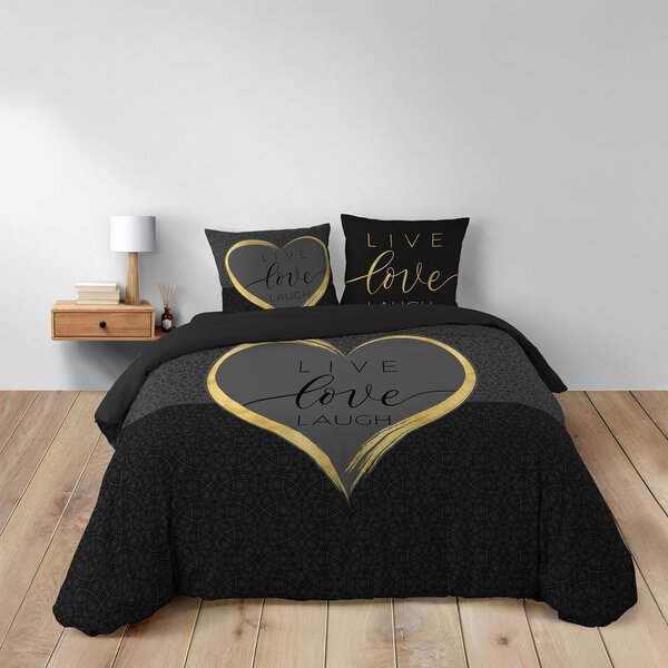 Fekete kétszemélyes pamut ágyneműhuzat 200x200 cm Crazy Love – douceur d'intérieur