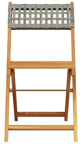 3 részes szürke polyrattan és tömör fa bisztrószett
