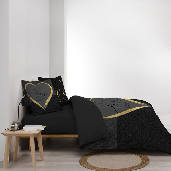 Fekete kétszemélyes pamut ágyneműhuzat 200x200 cm Crazy Love – douceur d'intérieur