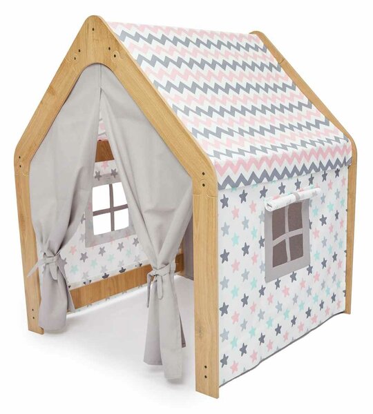 Hanah Home gyerek játszósátor, fa, natúr-fehér-rózsaszín - rózsaszín