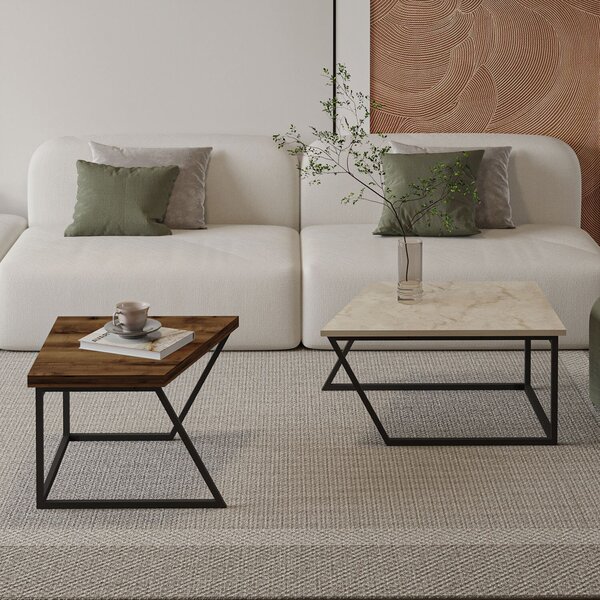 Hanah Home Dohányzóasztal Szett Travertin Rusztikus Dió Verona P0024623 - Travertin, Rusztikus Dió