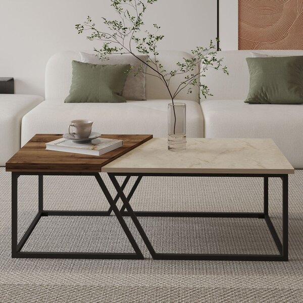 Hanah Home Dohányzóasztal Szett Travertin Rusztikus Dió Verona P0024623 - Travertin, Rusztikus Dió