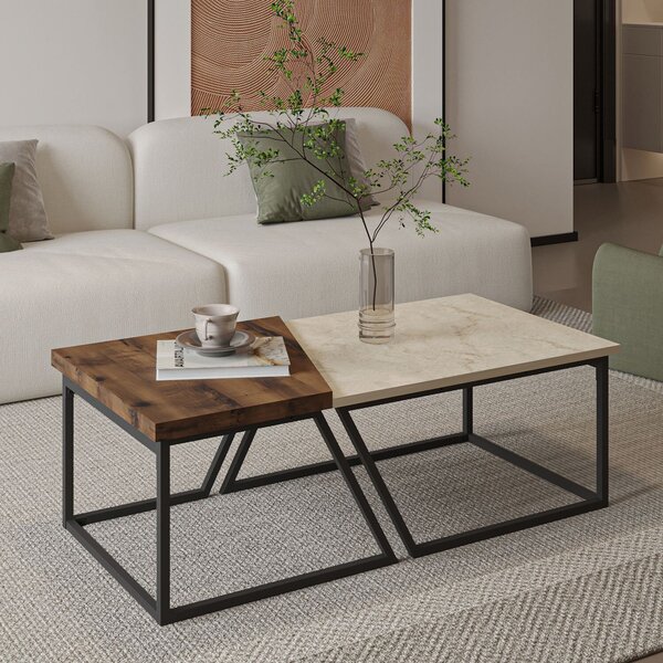 Hanah Home Dohányzóasztal Szett Travertin Rusztikus Dió Verona P0024623 - Travertin, Rusztikus Dió
