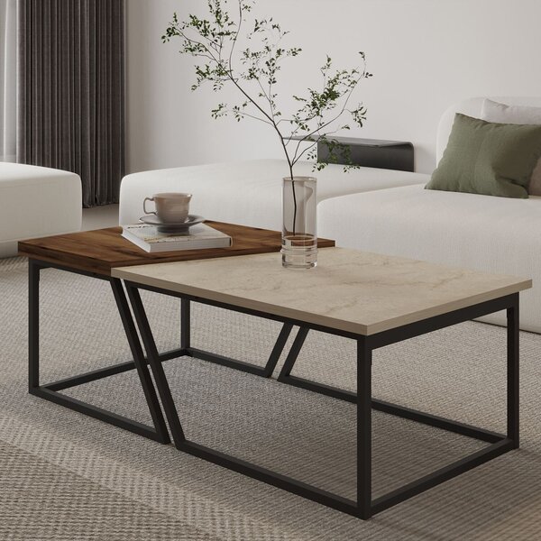 Hanah Home Dohányzóasztal Szett Travertin Rusztikus Dió Verona P0024623 - Travertin, Rusztikus Dió