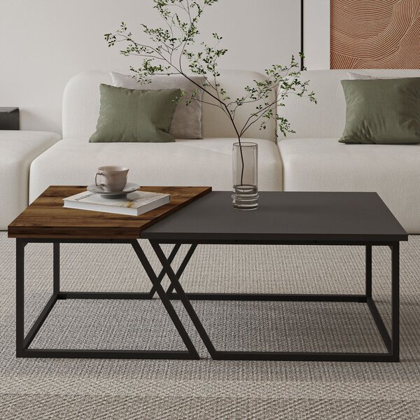 Hanah Home Dohányzóasztal szett Antracit Rusztikus Dió Verona P0024623 - Antracit, Rusztikus Dió