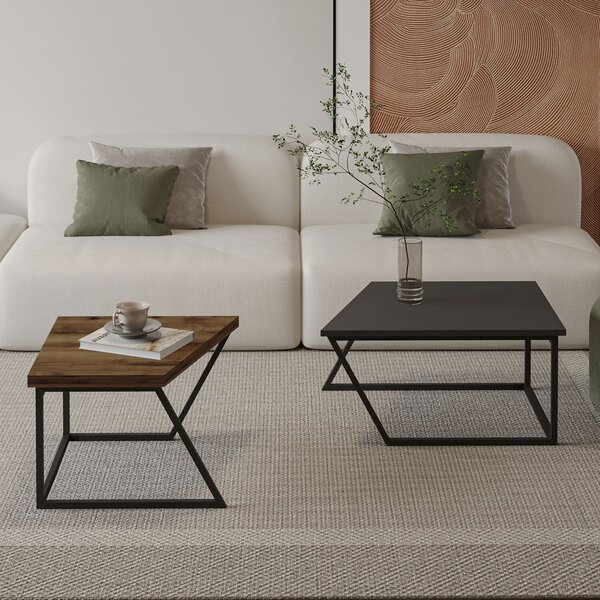 Hanah Home Dohányzóasztal szett Antracit Rusztikus Dió Verona P0024623 - Antracit, Rusztikus Dió