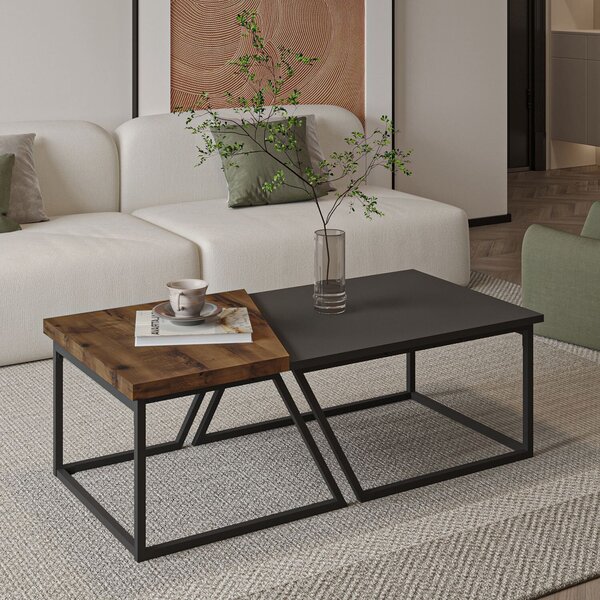 Hanah Home Dohányzóasztal szett Antracit Rusztikus Dió Verona P0024623 - Antracit, Rusztikus Dió