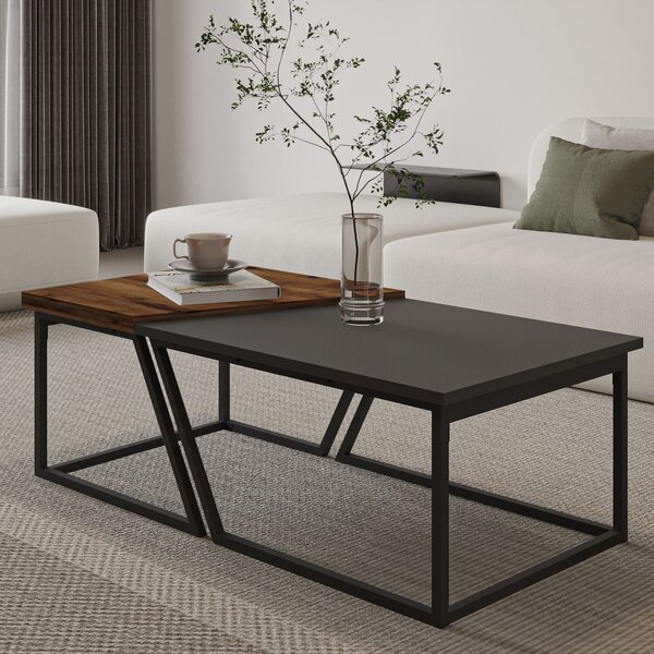 Hanah Home Dohányzóasztal szett Antracit Rusztikus Dió Verona P0024623 - Antracit, Rusztikus Dió