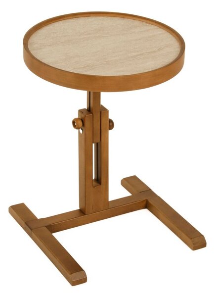 Hanah Home Side Table Walnut Travertine Opus Yuvarlak 40 - Walnut, Travertine