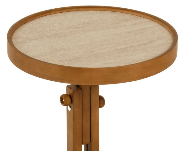 Hanah Home Side Table Walnut Travertine Opus Yuvarlak 40 - Walnut, Travertine