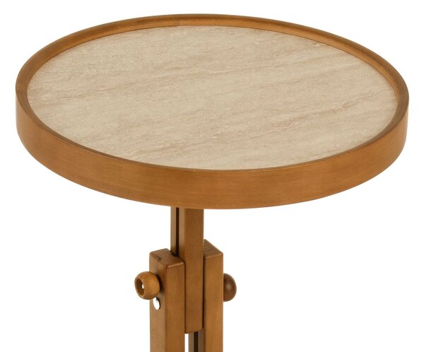 Hanah Home Side Table Walnut Travertine Opus Yuvarlak 40 - Walnut, Travertine