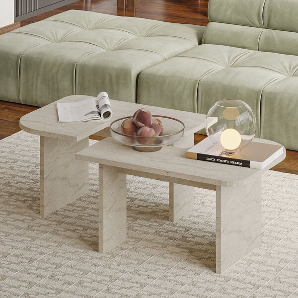 Hanah Home Dohányzóasztal Szett Travertine Iris - Travertin