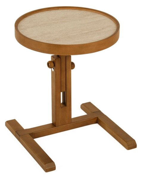 Hanah Home Side Table Walnut Travertine Opus Yuvarlak 40 - Walnut, Travertine