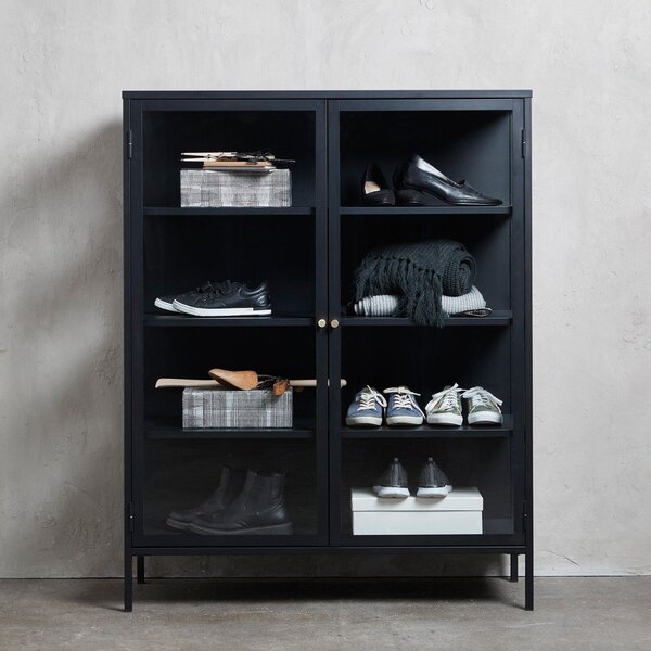 Fekete fém tálalószekrény 110x140 cm Carmel – Unique Furniture
