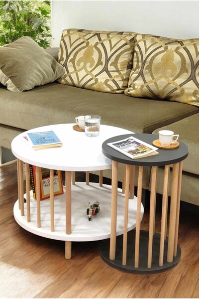 Hanah Home Dohányzóasztal szett fehér antracit Peka-Set108