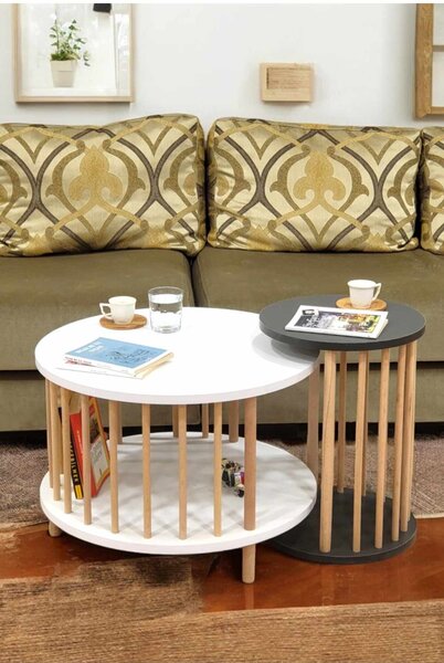Hanah Home Dohányzóasztal szett fehér antracit Peka-Set108