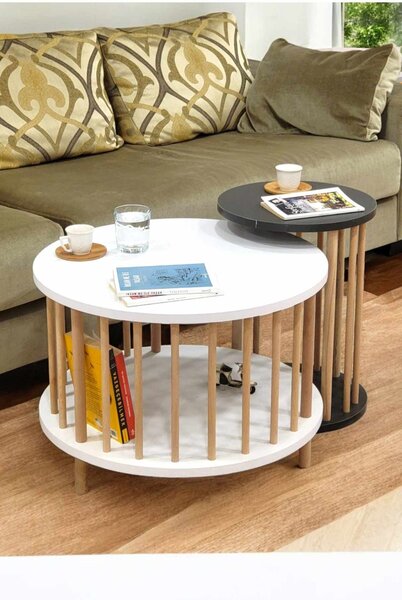Hanah Home Dohányzóasztal szett fehér antracit Peka-Set108