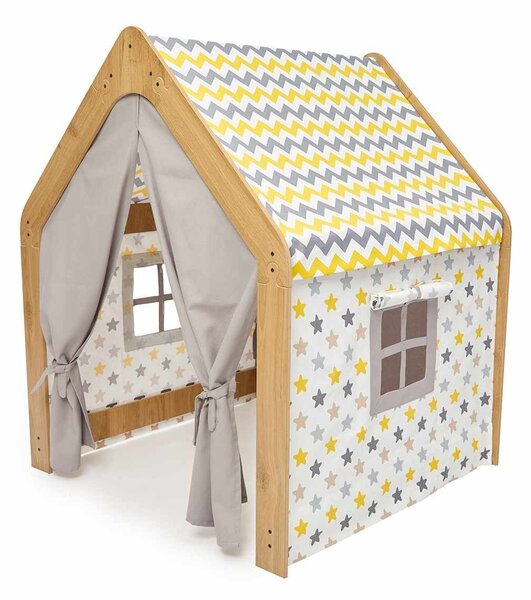 Hanah Home gyermek játszósátor natúr, fehér, sárga fából készült sátor - sárga