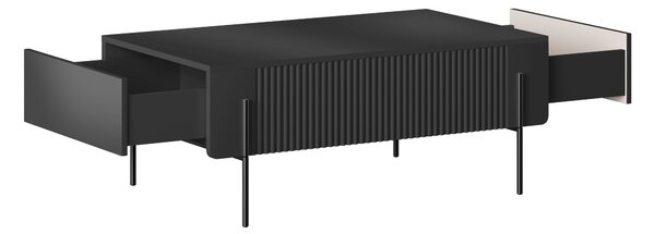 Malmi dohányzóasztal 100 cm fiókos - matt fekete / fekete lábak