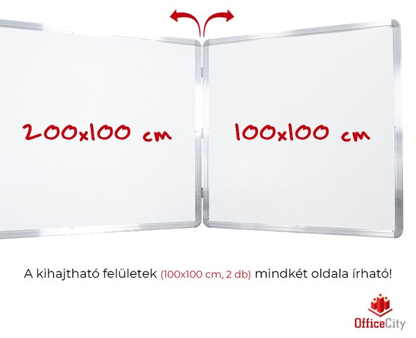 OfficeCity kihajtható mágnestábla alumínium kerettel 200x100 cm + 100x100 cm + 100x100 cm (WBKH-100200-100) törölhető mágnes tábla, fehértábla