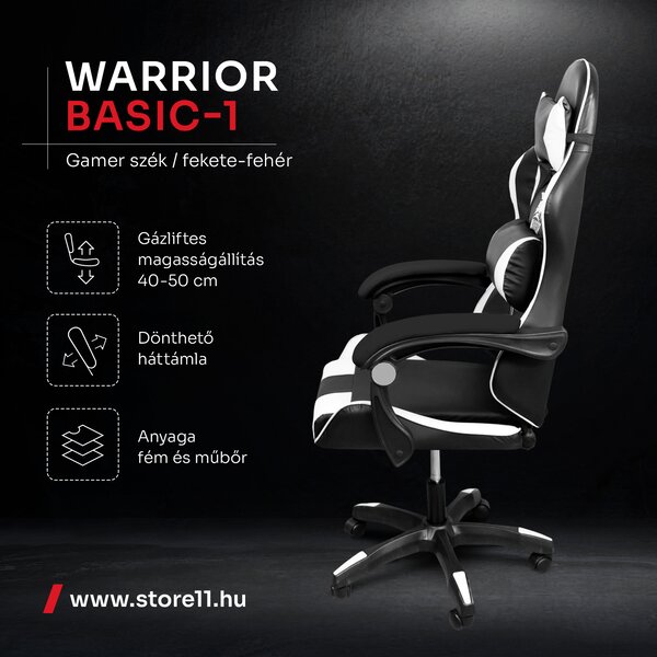 Warrior gamer szék, forgószék fehér (GAMER-BASIC-1-WHITE)