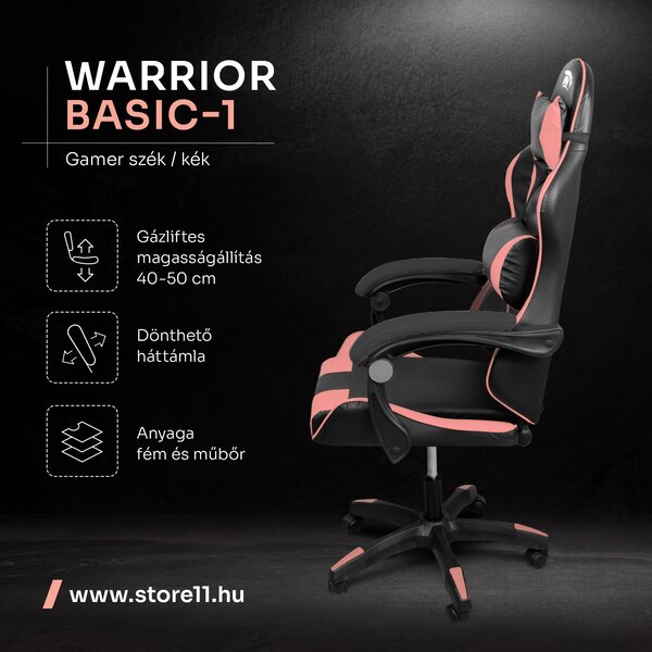 Warrior gamer szék, forgószék fekete-rózsaszín (GAMER-BASIC-1-BLACK-PINK)