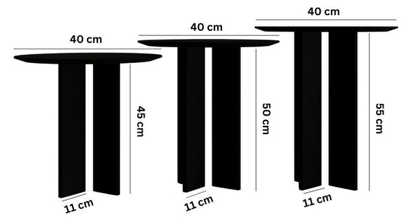 Hanah Home Dohányzóasztal szett Black Leo (55 + 50 + 45) - Fekete