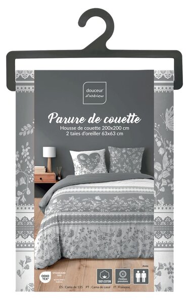 Fehér-szürke kétszemélyes pamut ágyneműhuzat 200x200 cm Annie – douceur d'intérieur