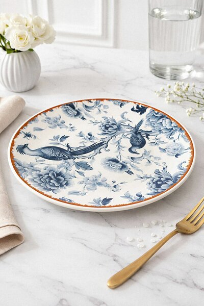Hermia étkészlet (24 darabos), fehér, kék, narancssárga, 'Kitchen Bird' designnal