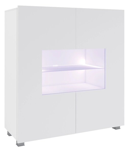 Szekrény Remus, Edzett üveg, Laminált forgácslap, 107x100x35cm, Fényes fehér, Fehér