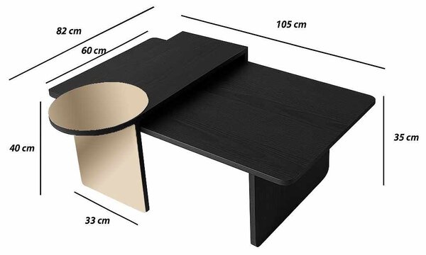 Hanah Home egymásba csúsztatható asztal (2 darab), fekete bronz Luna - fekete