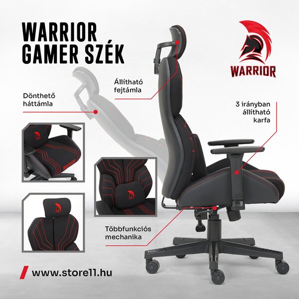 Warrior gamer szövet szék fekete-piros (MC196-3-1)